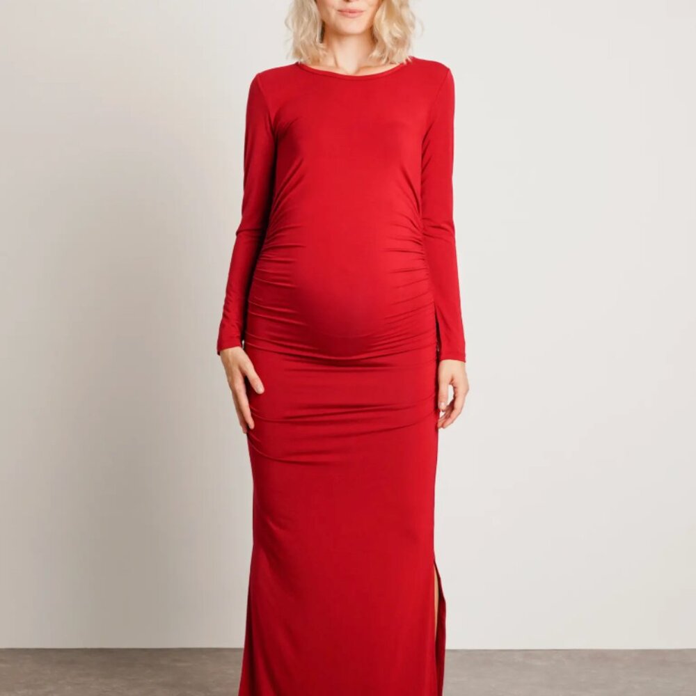 NOM Maternity Curve Long Sleeve Maxi Dress - Red